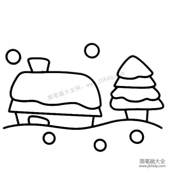 雪夜风景简笔画图片