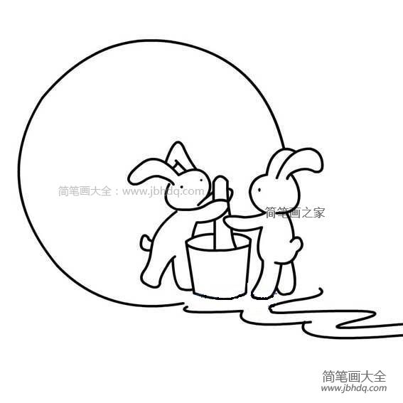 玉兔捣药简笔画