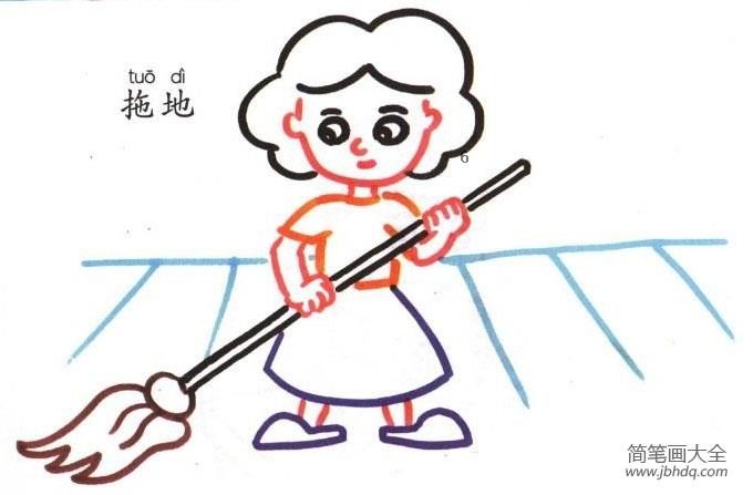 画妈妈拖地的样子怎么画