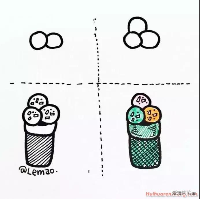 4种不同的冰淇淋简笔画