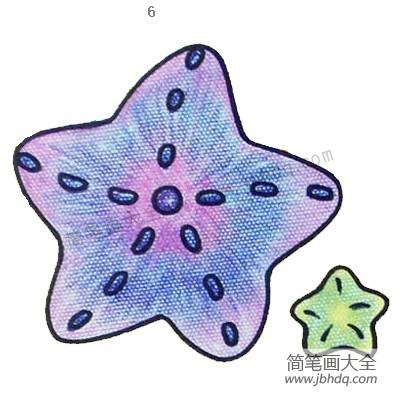 5.涂上颜色完成。（涂海星的颜色时，小朋友可以大胆用色，尽量将海星的色彩涂得鲜艳一些。）