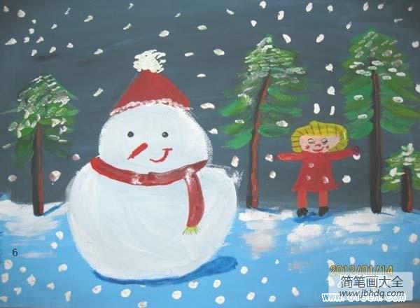 小学生雪人儿童画水粉画图片