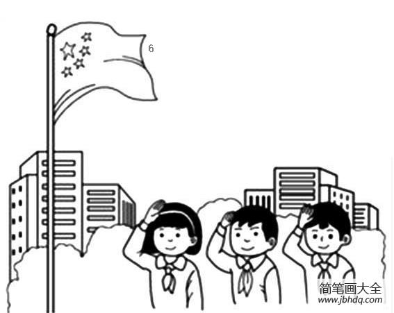 小学生升国旗简笔画