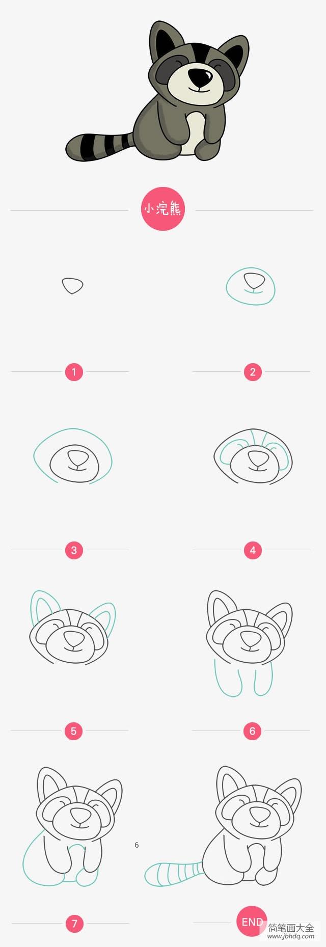 儿童学画动物 浣熊简笔画图片
